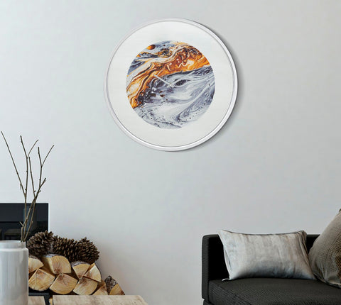 Horloge murale ronde design abstrait miroir gris