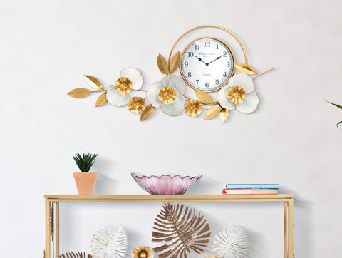 Reloj de pared redondo con diseño 3D de flores y hojas en colores vivos y blancos
