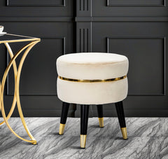 Tabouret crème Velours pieds métal noir finition dorée