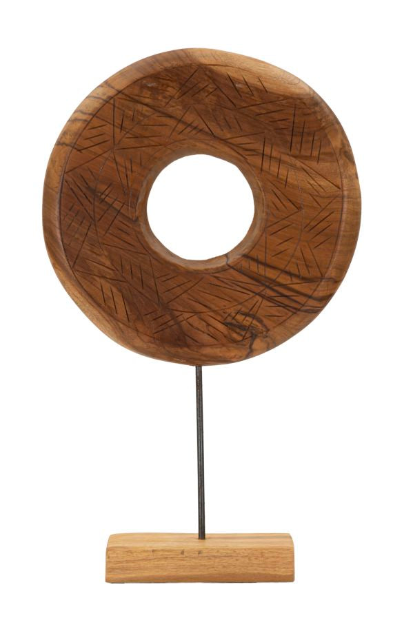 Sculpture ronde Teck recyclé avec motifs irréguliers