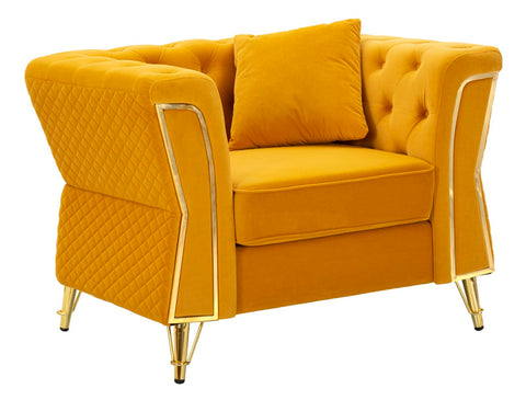 Sillón Emy Terciopelo Mostaza patas Doradas