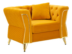 Fauteuil Emy Velours Moutarde pieds Dorés