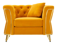 Fauteuil Emy Velours Moutarde pieds Dorés