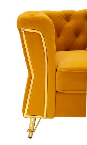 Sillón Emy Terciopelo Mostaza patas Doradas