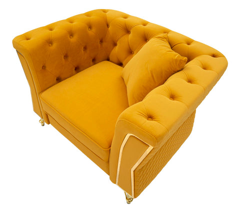 Sillón Emy Terciopelo Mostaza patas Doradas