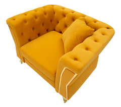 Fauteuil Emy Velours Moutarde pieds Dorés