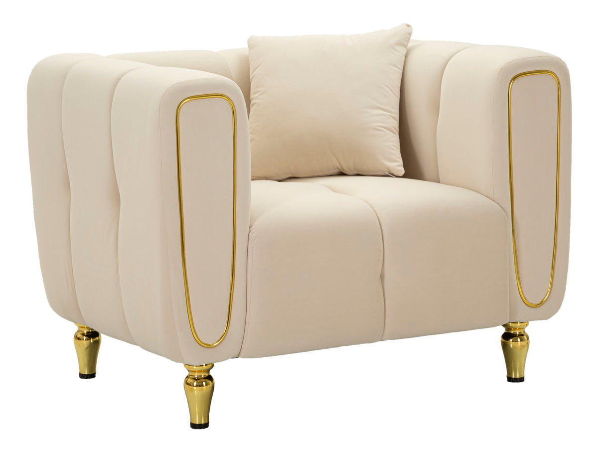 Fauteuil Alma Velours Crème pieds Dorés