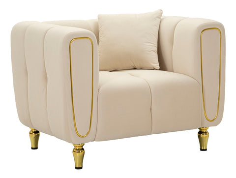 Fauteuil Alma Velours Crème pieds Dorés