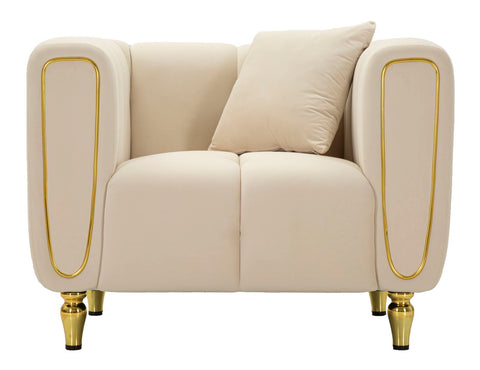 Fauteuil Alma Velours Crème pieds Dorés