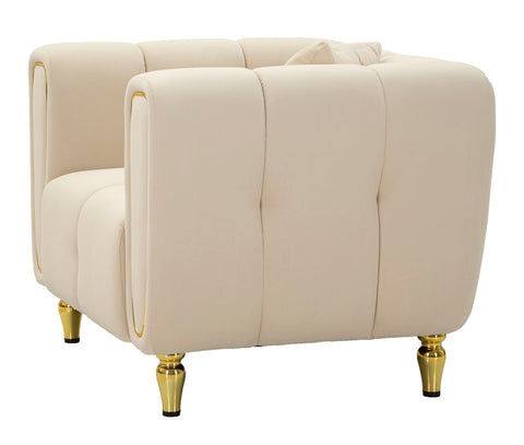 Fauteuil Alma Velours Crème pieds Dorés