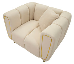 Fauteuil Alma Velours Crème pieds Dorés
