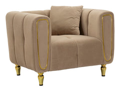 Fauteuil Alma Velours Matelassé Tourterelle pieds Dorés
