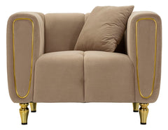 Fauteuil Alma Velours Matelassé Tourterelle pieds Dorés