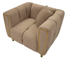 Fauteuil Alma Velours Matelassé Tourterelle pieds Dorés