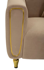 Fauteuil Alma Velours Matelassé Tourterelle pieds Dorés