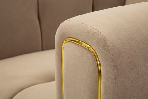 Fauteuil Alma Velours Matelassé Tourterelle pieds Dorés