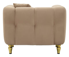 Fauteuil Alma Velours Matelassé Tourterelle pieds Dorés
