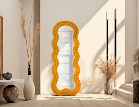 Miroir mural TEDDY Moutarde Bois Tissu bouclé