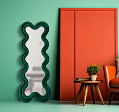 Miroir mural Monica cadre en bois Velours Vert