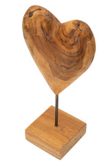 Sculpture en cœur Teck recyclé sur socle métal