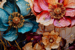 Tableau mural Laquared avec cadre en bois et métal noir fleurs multicolores
