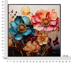 Tableau mural Laquared avec cadre en bois et métal noir fleurs multicolores