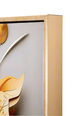 Peinture murale avec cadre en bois et métal doré Fleurs et Feuilles