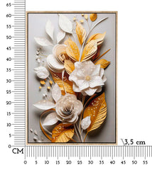 Peinture murale avec cadre en bois et métal doré Fleurs et Feuilles