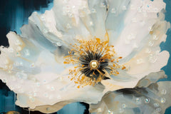 Tableau mural encadré peinture sur toile cadre bois et métal doré bleu