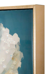 Tableau mural encadré peinture sur toile cadre bois et métal doré bleu