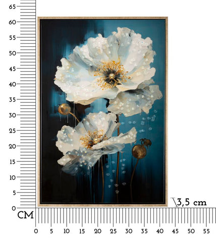 Tableau mural encadré peinture sur toile cadre bois et métal doré bleu