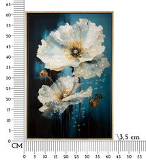Tableau mural encadré peinture sur toile cadre bois et métal doré bleu