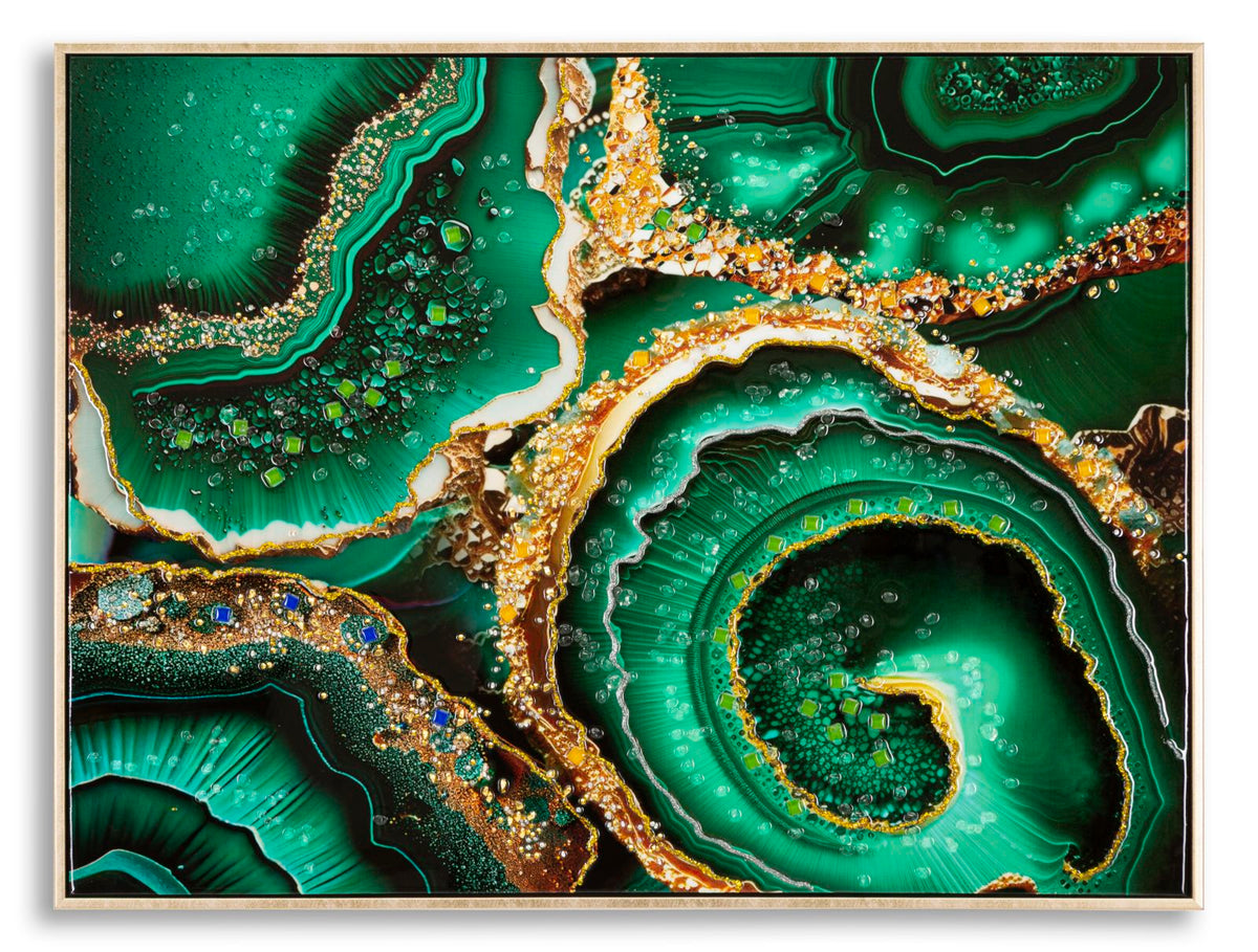 Tableau mural Laquared avec cadre en bois et métal doré Applications en relief