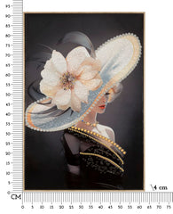 Tableau mural Laquared femme chapeau cadre bois et métal doré