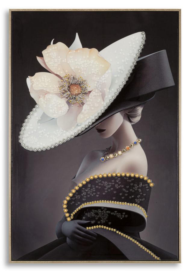 Tableau mural encadré Wien Femme au chapeau cadre en bois et métal doré