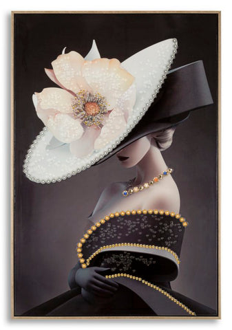 Tableau mural encadré Wien Femme au chapeau cadre en bois et métal doré