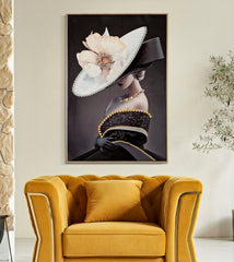 Tableau mural encadré Wien Femme au chapeau cadre en bois et métal doré
