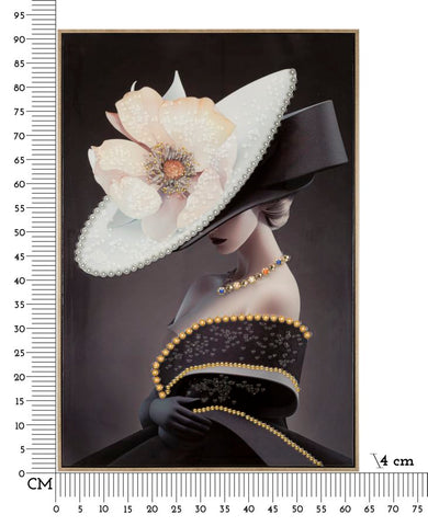 Tableau mural encadré Wien Femme au chapeau cadre en bois et métal doré