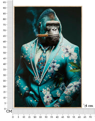 Tableau mural gorille costume en toile cadre bois doré