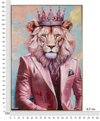 Tableau mural Lion avec cadre en métal doré et bois rose