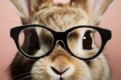 Peinture murale lapin avec cadre en bois et métal rose