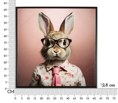 Peinture murale lapin avec cadre en bois et métal rose