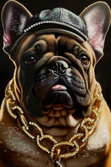 Peinture murale Bulldog avec cadre en bois et métal doré