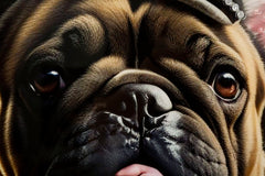 Peinture murale Bulldog avec cadre en bois et métal doré