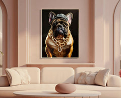 Peinture murale Bulldog avec cadre en bois et métal doré