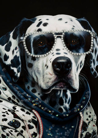 Tableau mural Chien Dalmatien avec cadre en bois et métal argenté