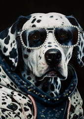Tableau mural Chien Dalmatien avec cadre en bois et métal argenté