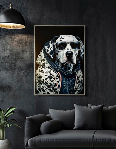 Tableau mural Chien Dalmatien avec cadre en bois et métal argenté