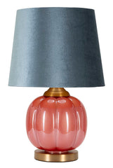 Lampe de table Hélène Verre Rouge abat-jour Velours Bleu