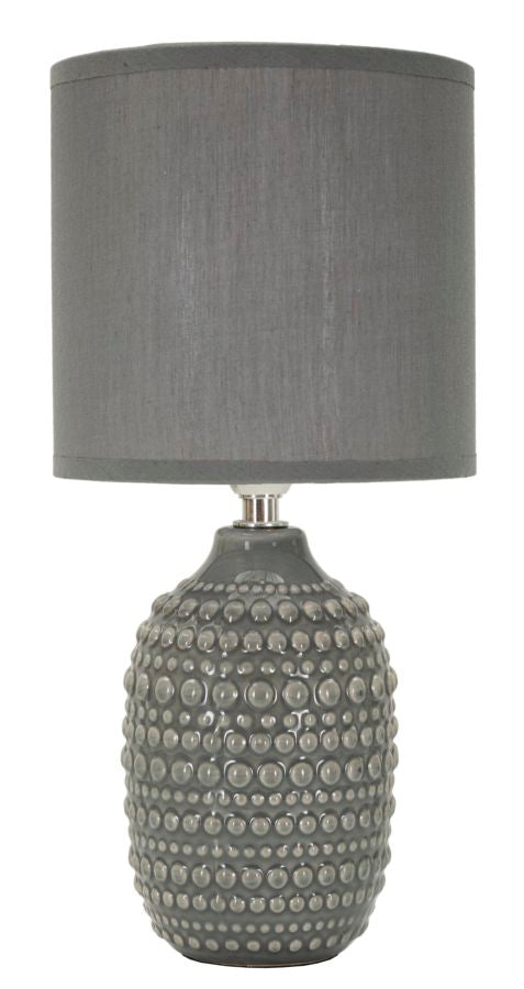 Lampe de chevet motifs en relief base Grise abat-jour Grise